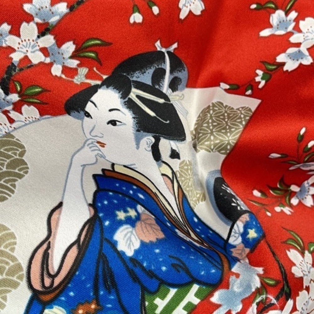 Kimono robe Rayon, red with flowers and wo… - Picture 2 of 8